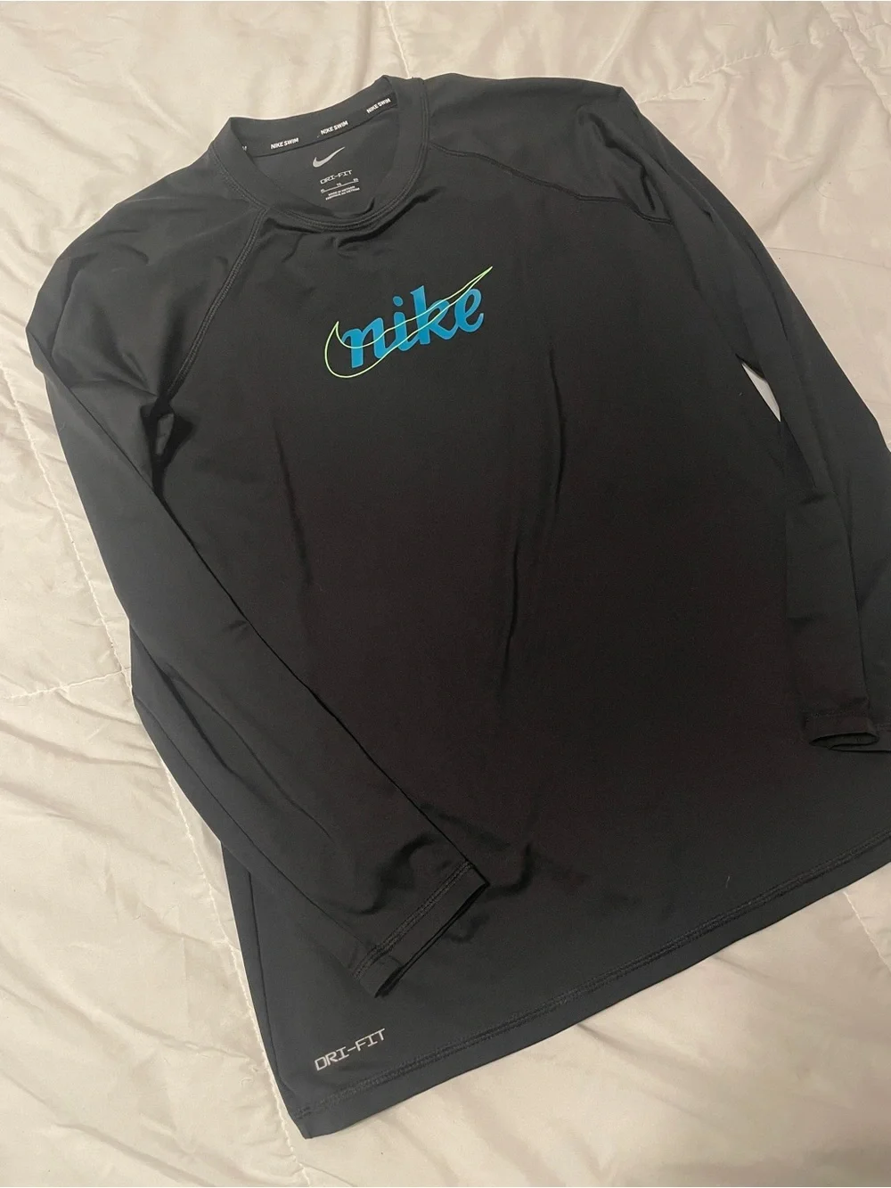 Nike Black Dri-FIT Long Sleeve Tee with Blue & Green Logo